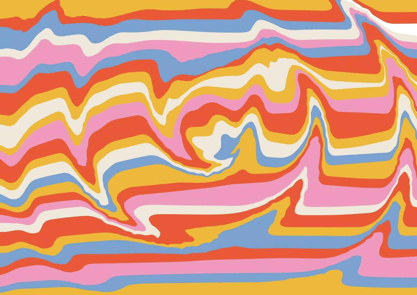 Psychedelic groovy retro background with colorful waves and organic ripple. Vector vintage flat illustration