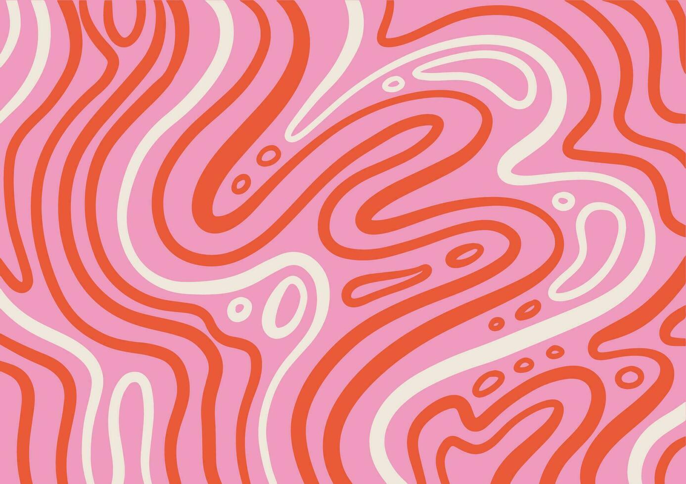 Abstract horizontal groovy background with colorful waves. Trendy hand drawn vector illustration in style retro 60s, 70s. Pastel colors, simple flat.