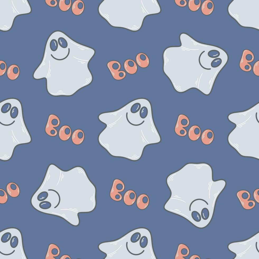 Cute ghost Halloween seamless pattern vector