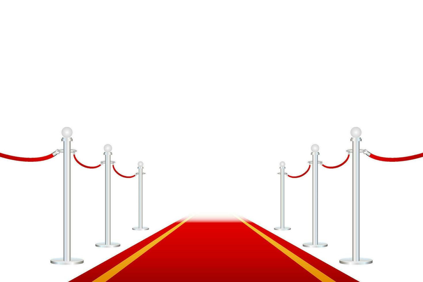 Red carpet with red ropes on golden stanchions. Exclusive event, movie premiere, gala, ceremony, awards concept. Vector stock illustration.