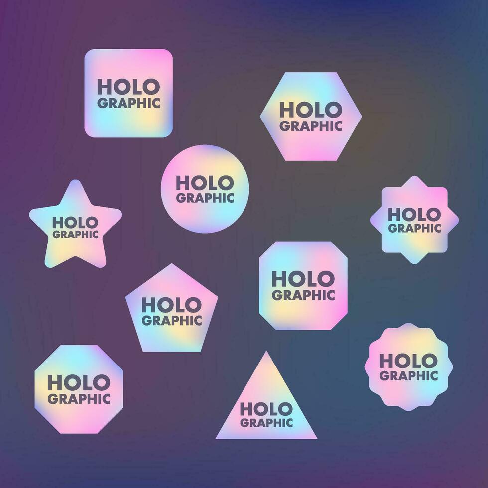Holographic stickers. Blank rainbow shiny emblems. Vector stock illustration