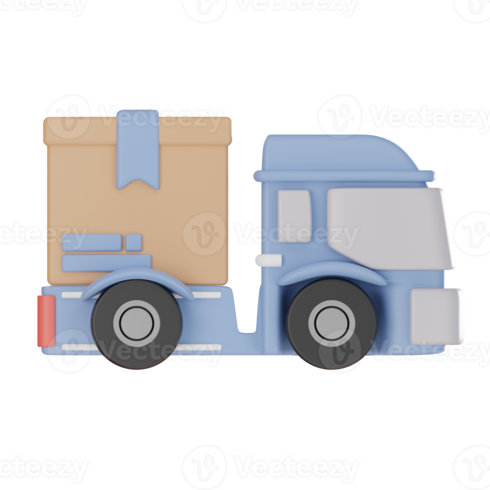 Delivery Car and  cardboard box 3D icon png