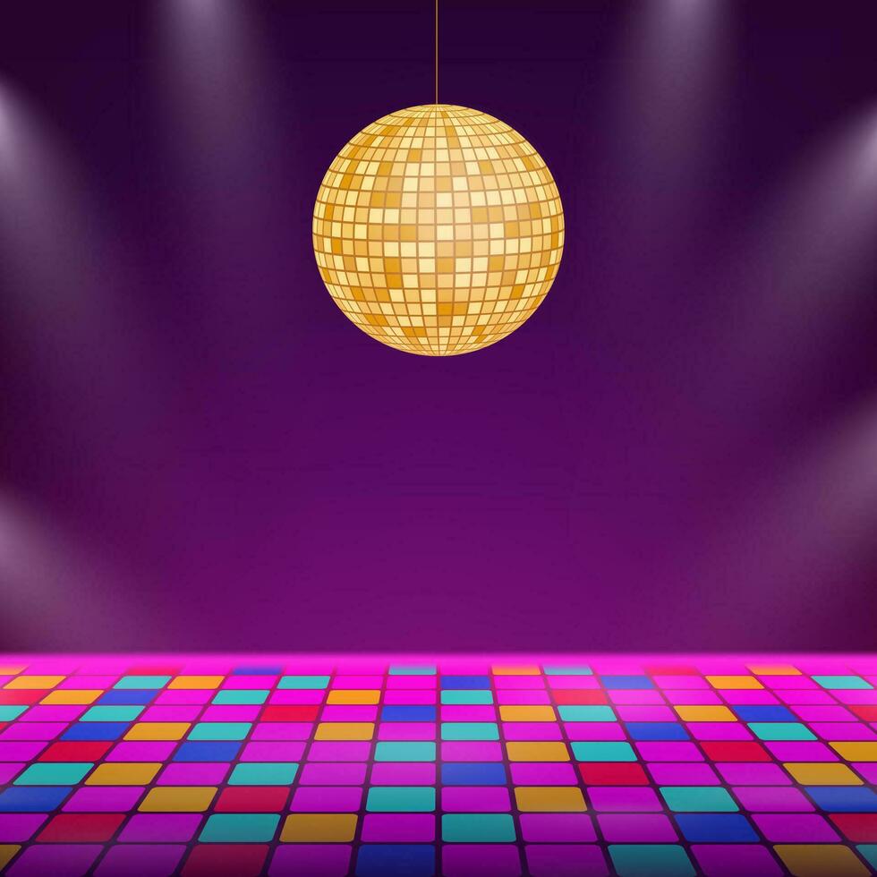 Dance floor. Night disco parties. Retro vintage neon grid dance floor horizon. Vector stock illustration.