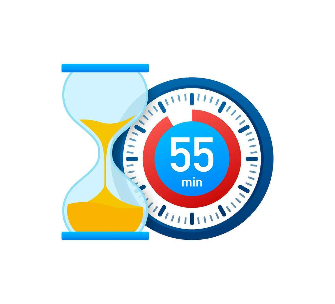 The 55 minutes, stopwatch vector icon. Stopwatch icon in flat style, timer on on color background. Vector illustration