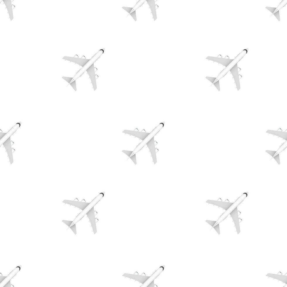 White airplane pattern on a white background. Vector stock illustration