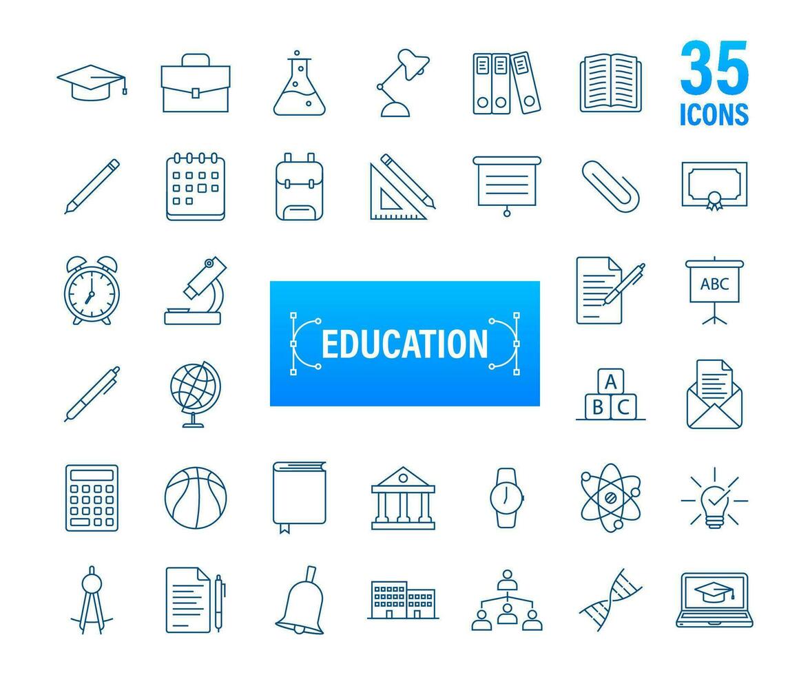 Set icon education for mobile app design. Online course line icon set. Online study, education. Vector stock illustration