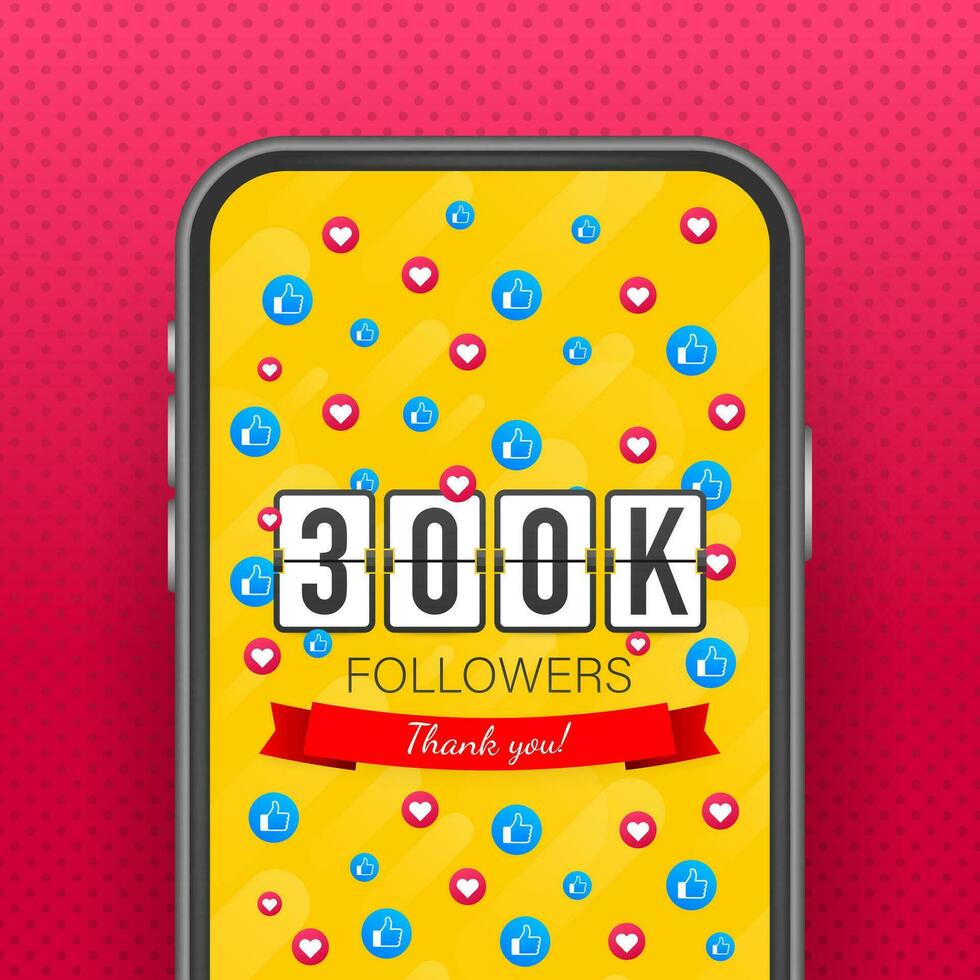 300k followers card banner template for celebrating many followers in online social media networks vector