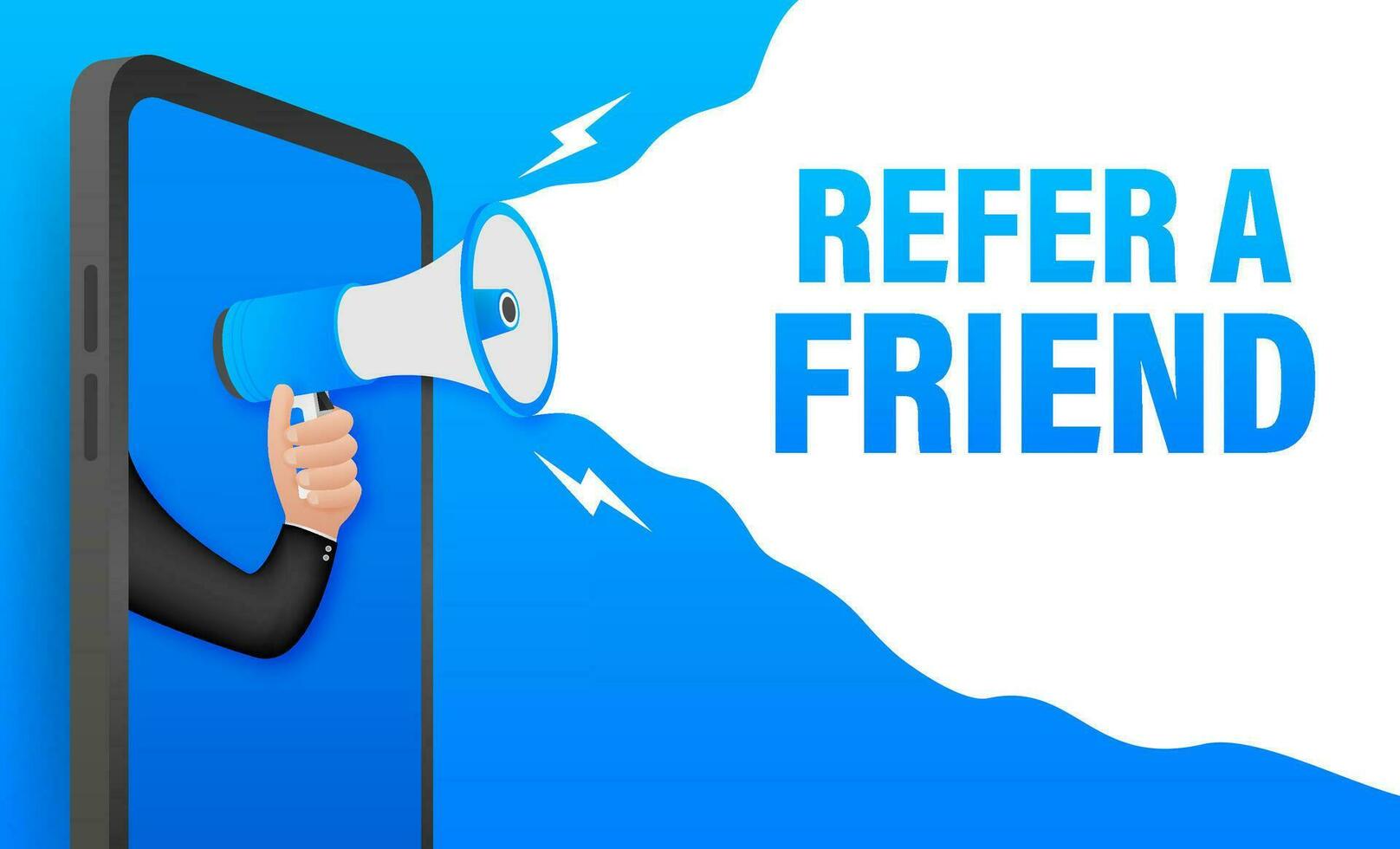 Refer a friend, megaphone no smartphone screen. Can be used for business concept. Vector stock illustration