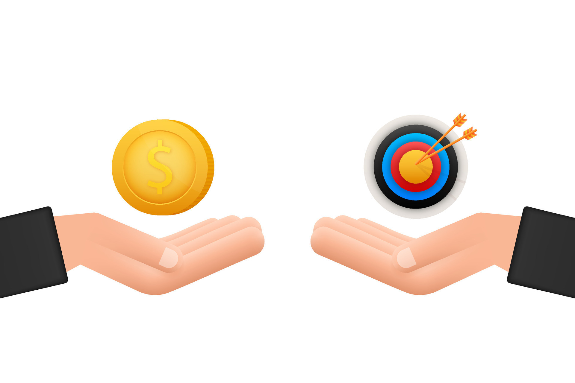 Concept of investment in target with coin, target sign and scales