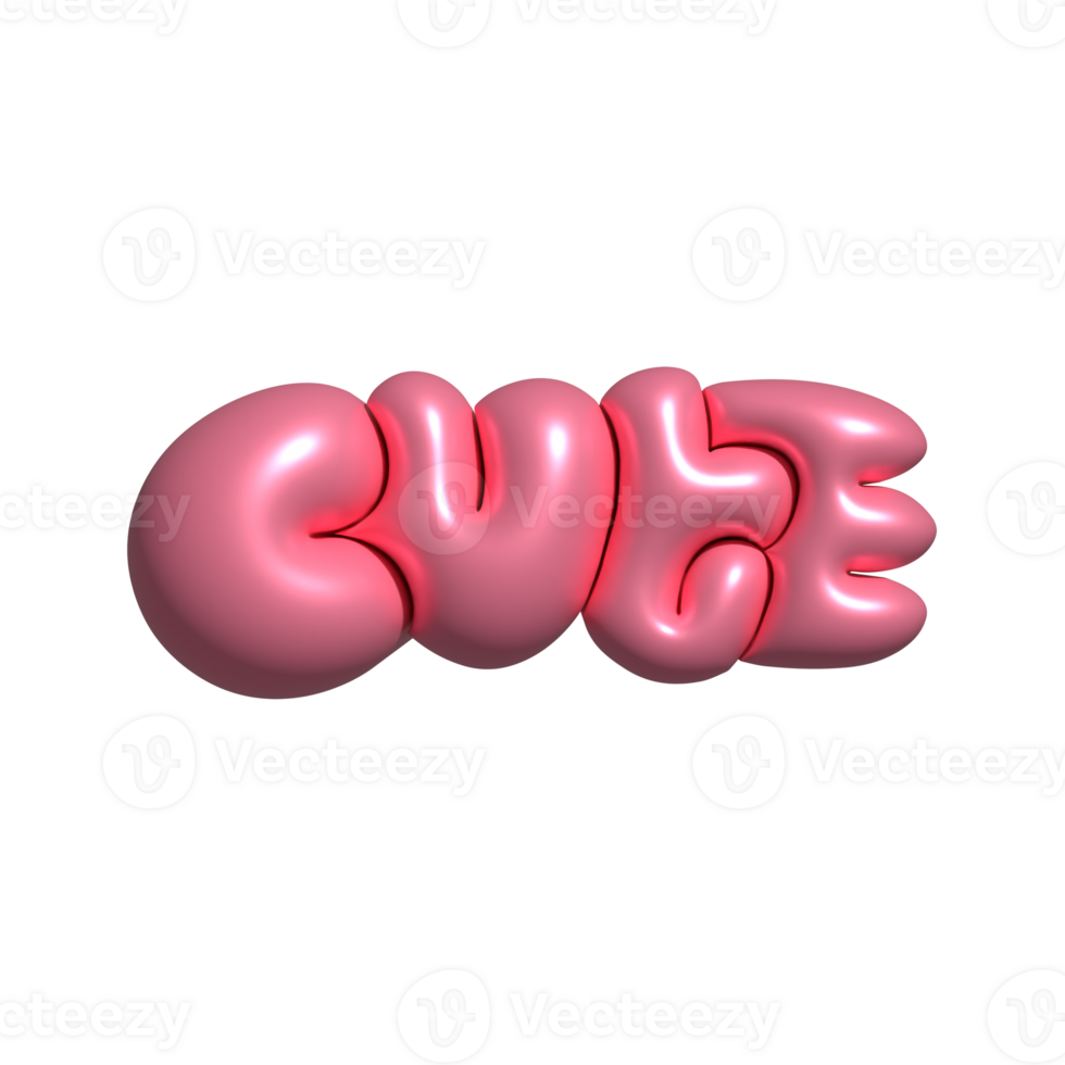 3D cute pink girly text design of CUTE word. 90s-Y2k Decorative 3d render object in balloon or bubble gum style png