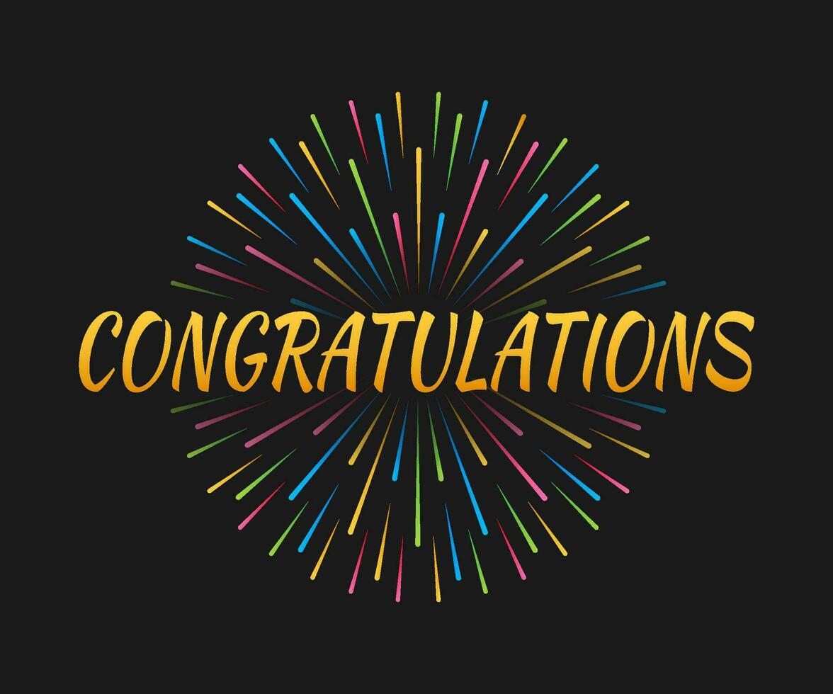 Congratulations colorful with fireworks on black background vector