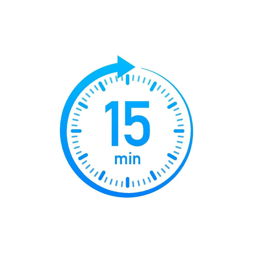 The 15 minutes, stopwatch vector icon. Stopwatch icon in flat style, timer on on color background. Vector illustration