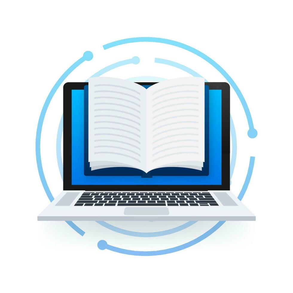 Internet education. Book icon. E learning resources. Vector stock illustration