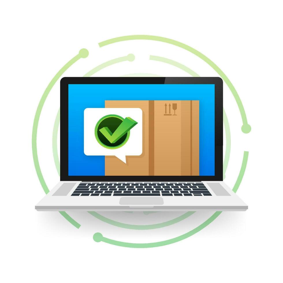 Delivery order confirmation. Online delivery and shipping service. Box icon and approved. Vector stock illustration