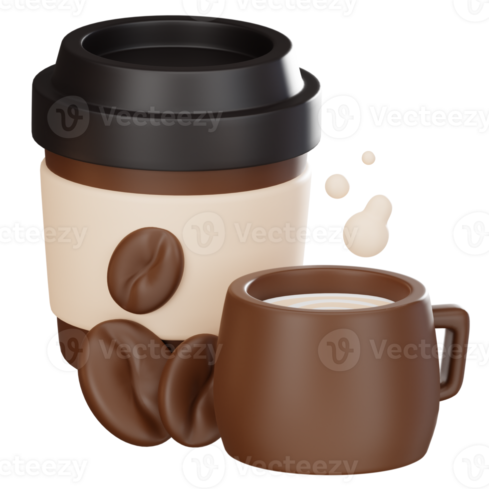 Coffee Paper Cup and Coffee Mug 3D Icon png