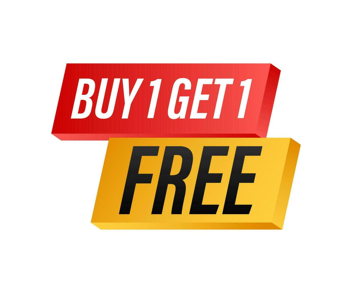 Buy 1 Get 1 Free, sale tag, banner design template. Vector stock illustration