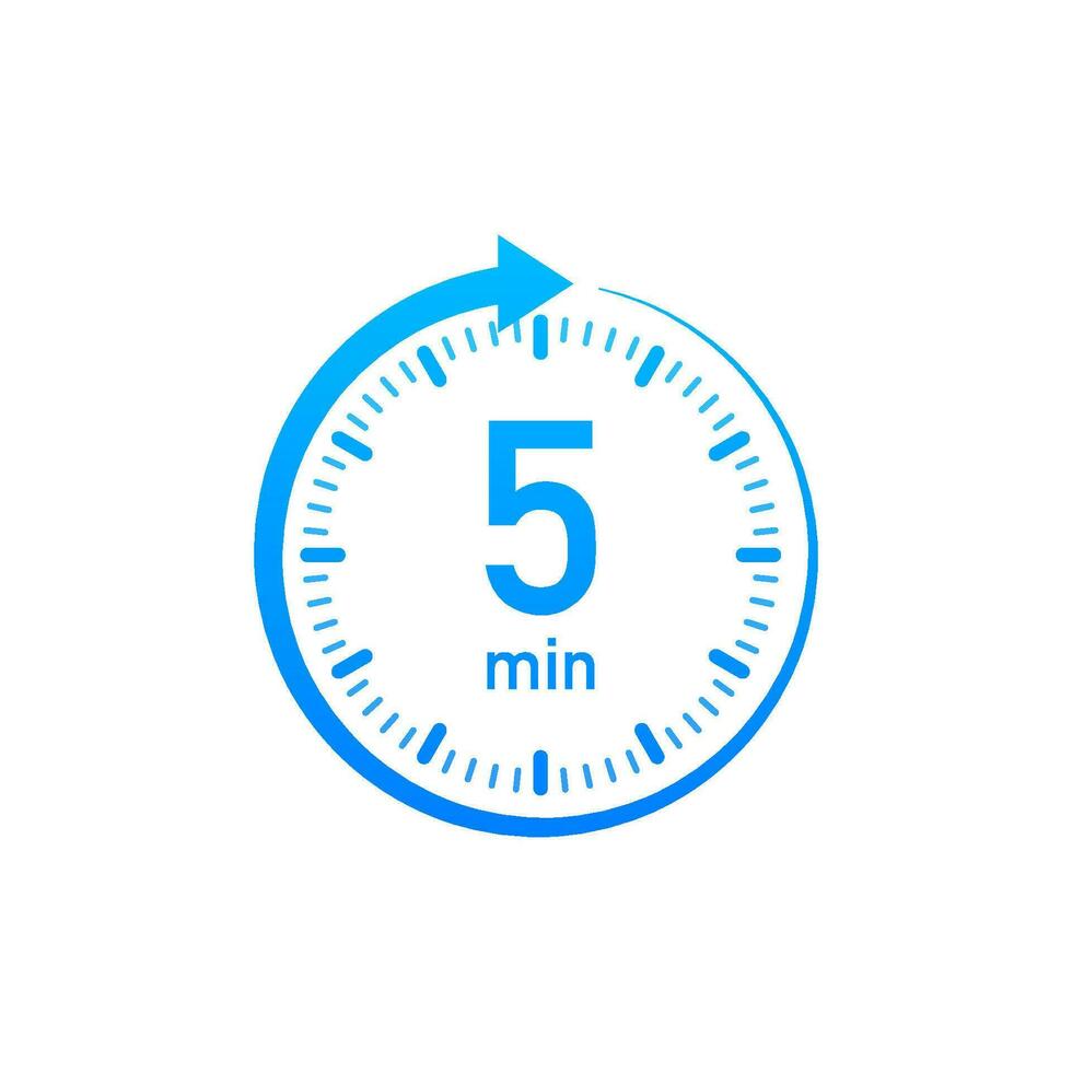The 5 minutes, stopwatch vector icon. Stopwatch icon in flat style, timer on on color background. Vector illustration