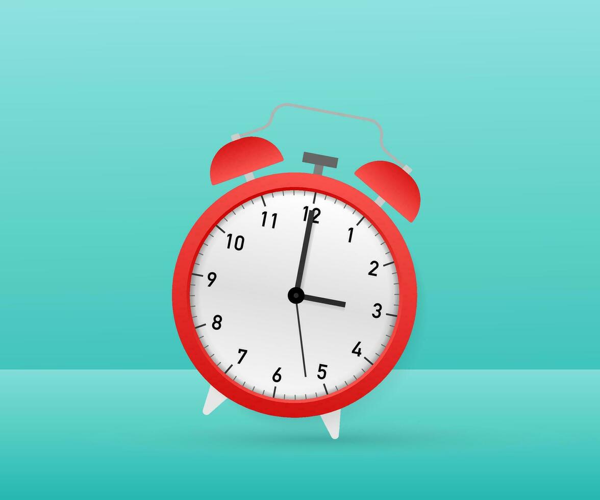 Alarm clock red wake up time. Vector illustration.