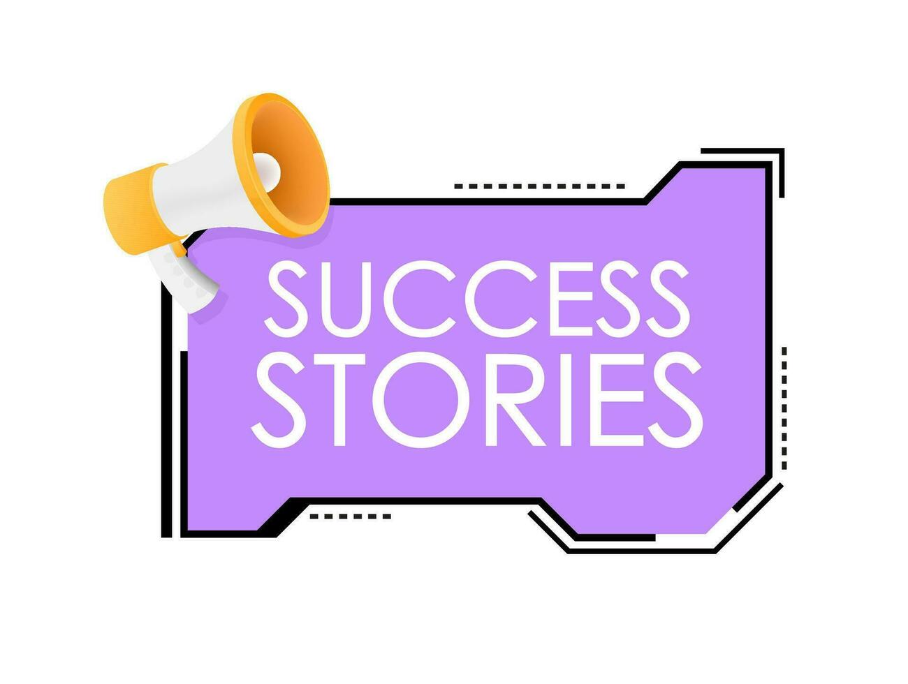 Hand Holding Megaphone with Success stories. Vector stock illustration.