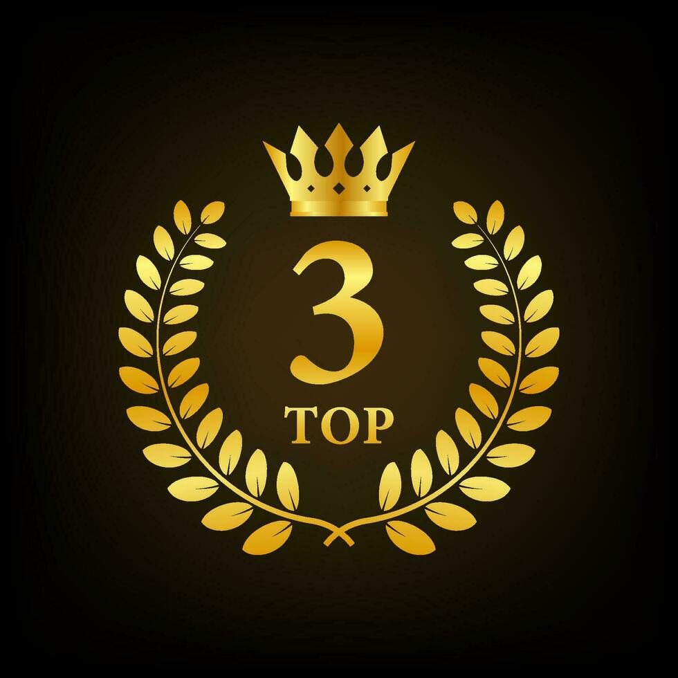 Top 3 label. Golden laurel wreath icon. Vector stock illustration
