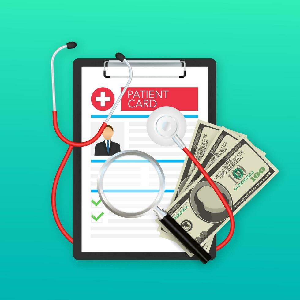 Clipboard in doctors hand. Make notes in patient card. medical report. analysis or prescription concept. Vector illustration.