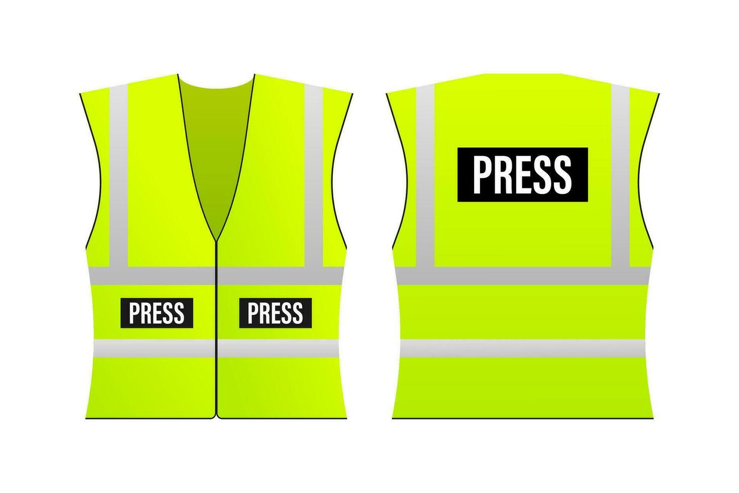 Yellow reflective safety vest for people, press. Vector stock illustration