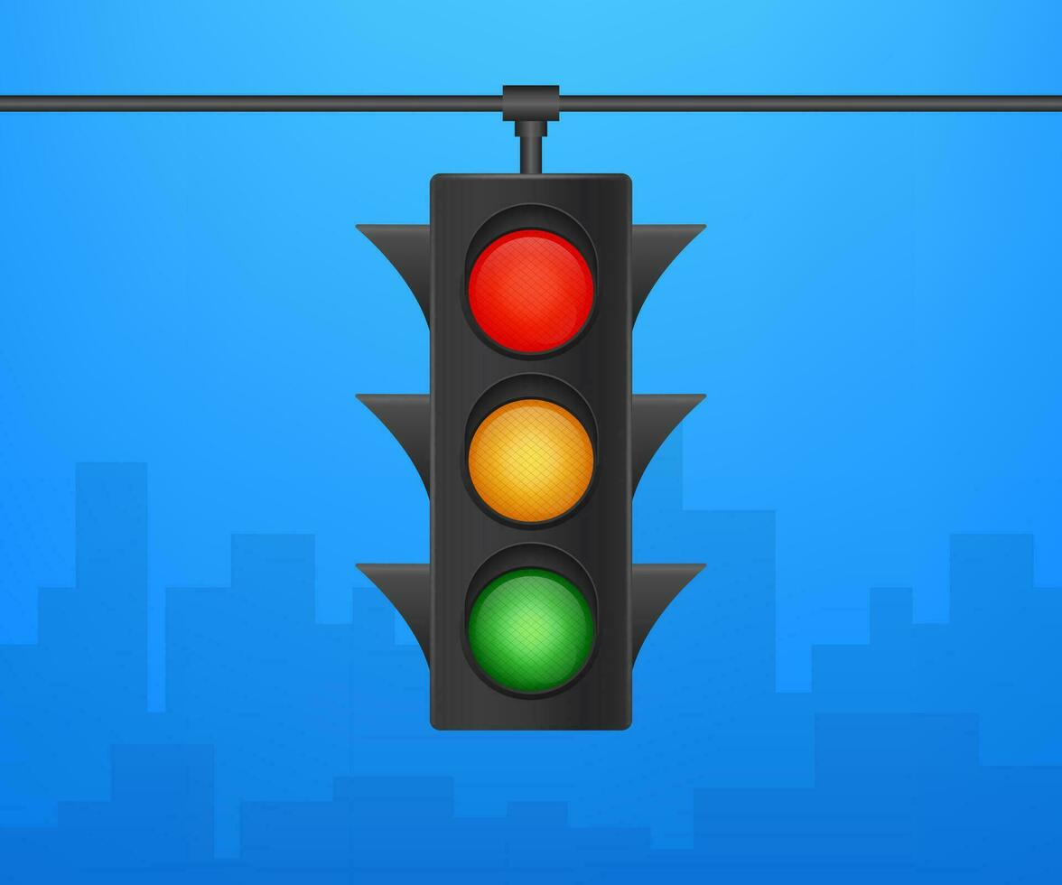 Traffic lights banner on blue background. Vector stock illustration