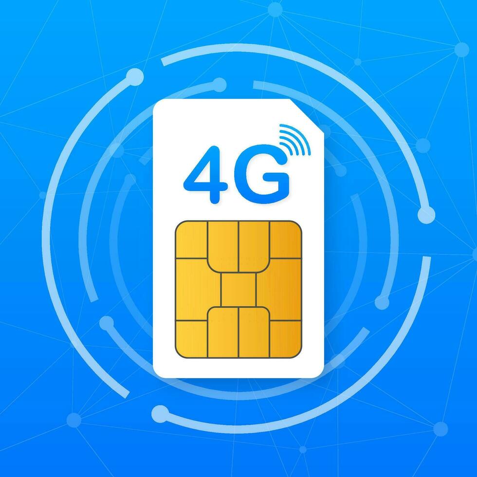 4G Sim Card. Mobile telecommunications technology symbol. Vector illustration