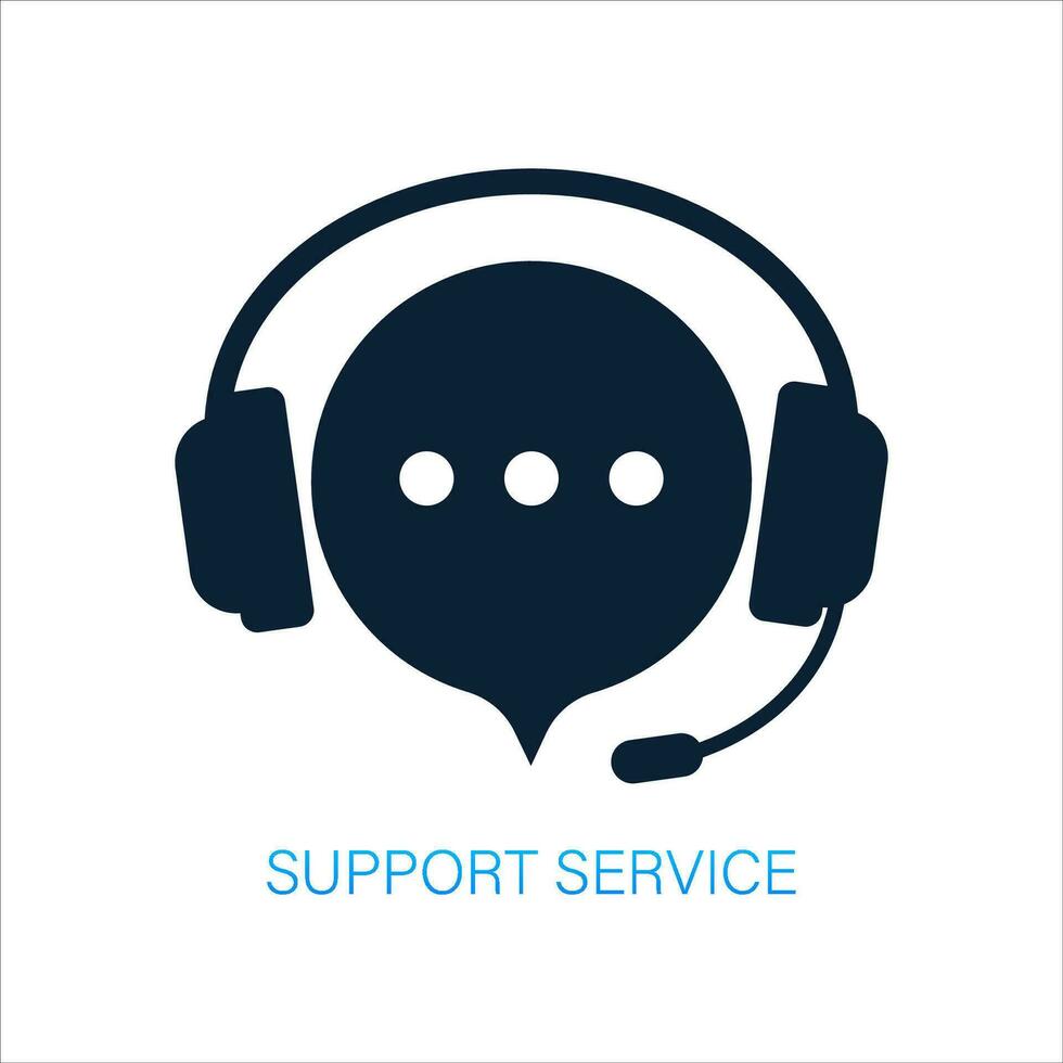 Online support service. Headphones with microphone and chat speech bubble. Vector stock illustration