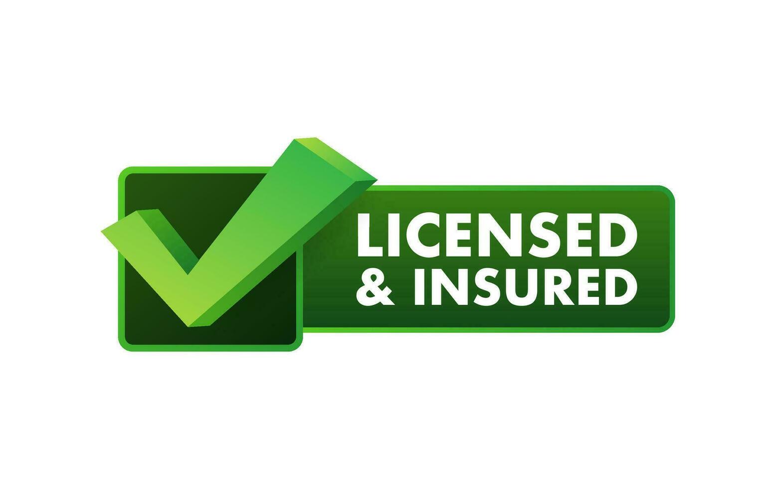 licensed and insured vector icon with tick mark. Green in color vector icon.