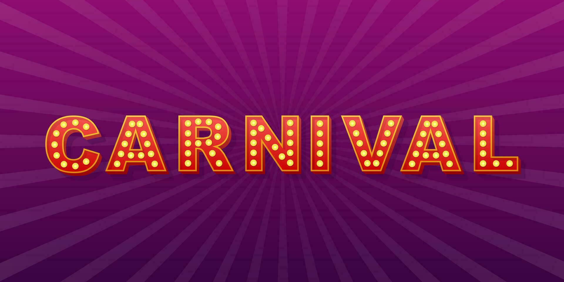 Retro light text carnival. Retro light bulb. Vector stock illustration