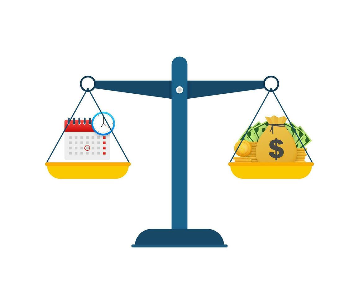 Time management is comparing money. Vector illustration