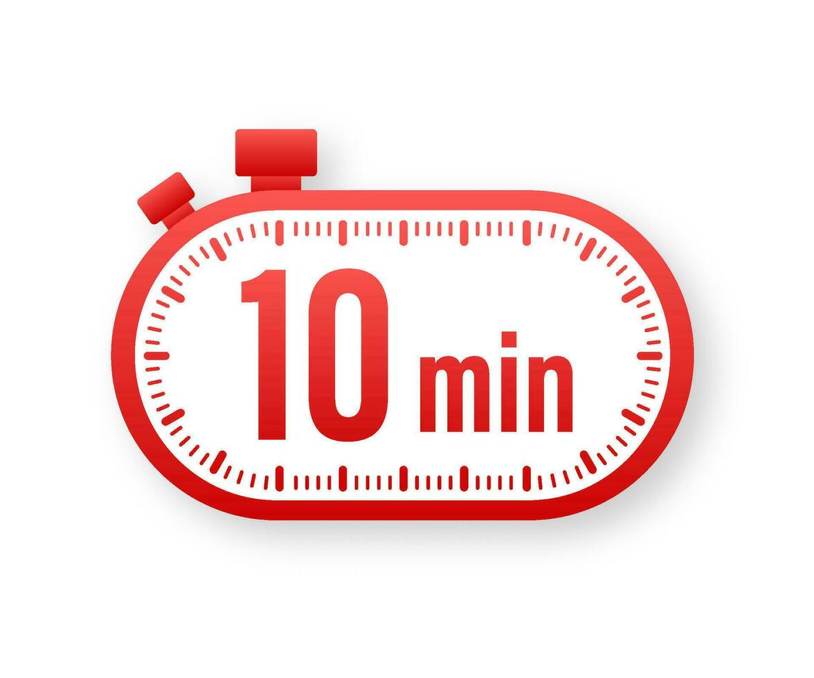 The 10 minutes, stopwatch vector icon. Stopwatch icon in flat style, timer on on color background. Vector illustration