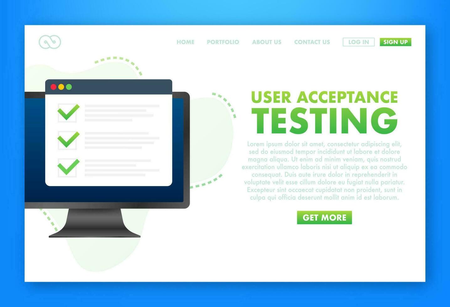 UAT   User Acceptance Testing. Software testing concept. Development quality. Vector stock illustration