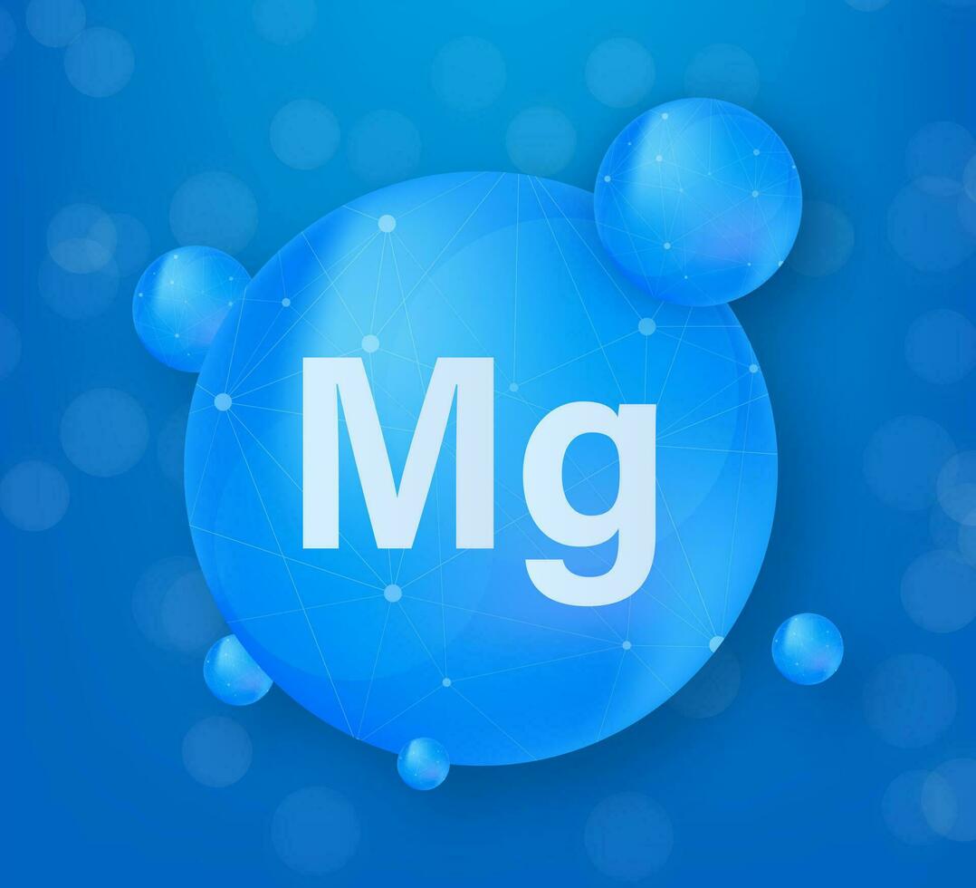 Blue magnesium on white background. Magnesium mineral. Mg pill capsule. Vector stock illustration.