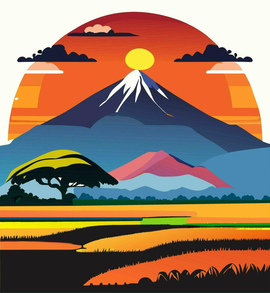 mountain landscape with sun cartoon photo