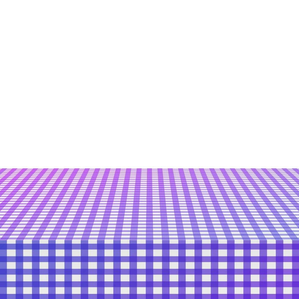 Purple corner tablecloth on white wood table. Vector stock illustration