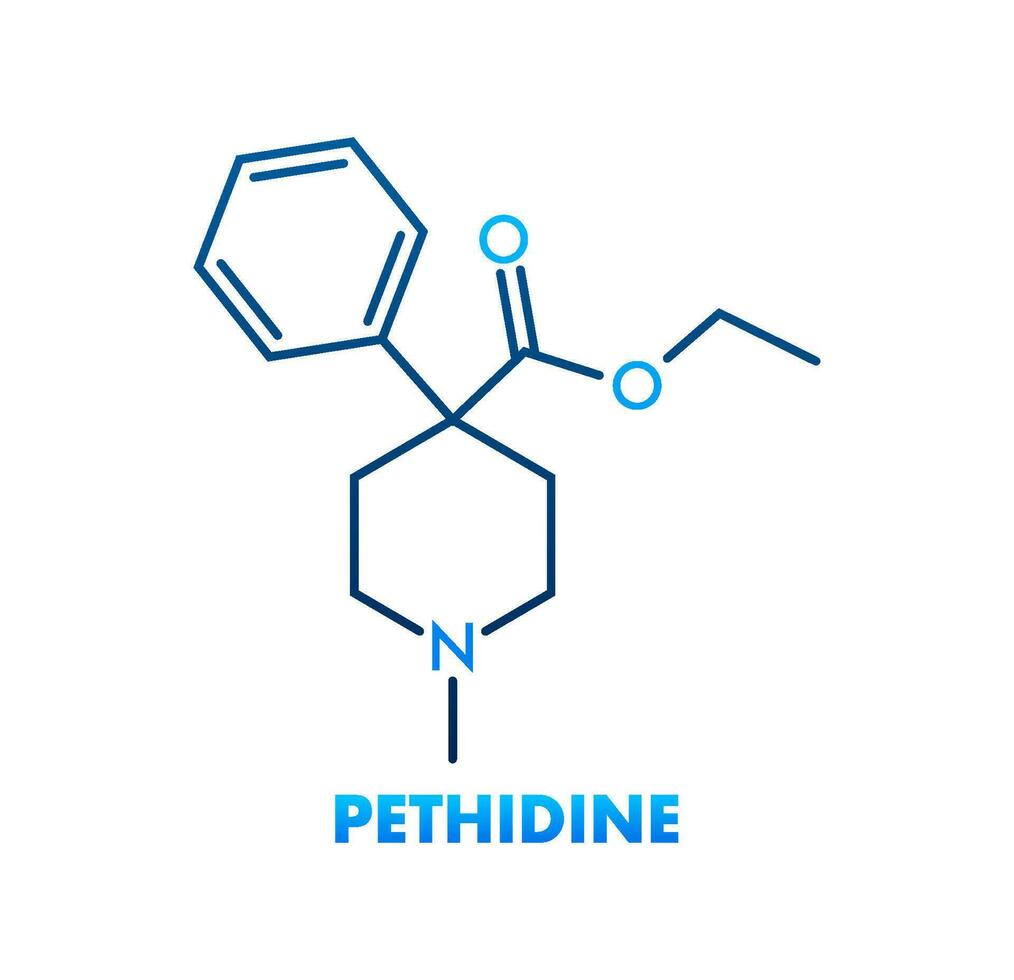 Pethidine concept chemical formula icon label, text font vector illustration.