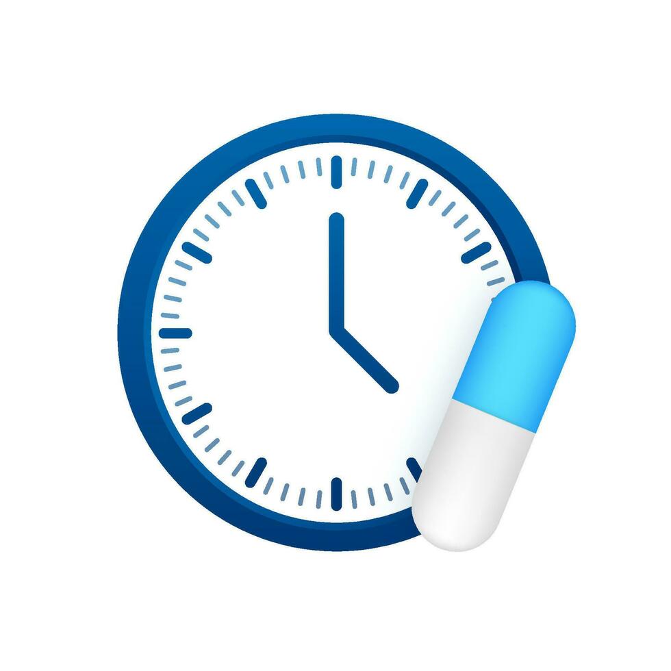 time taking dose medication. Healthcare, emergency concept. Vector stock illustration