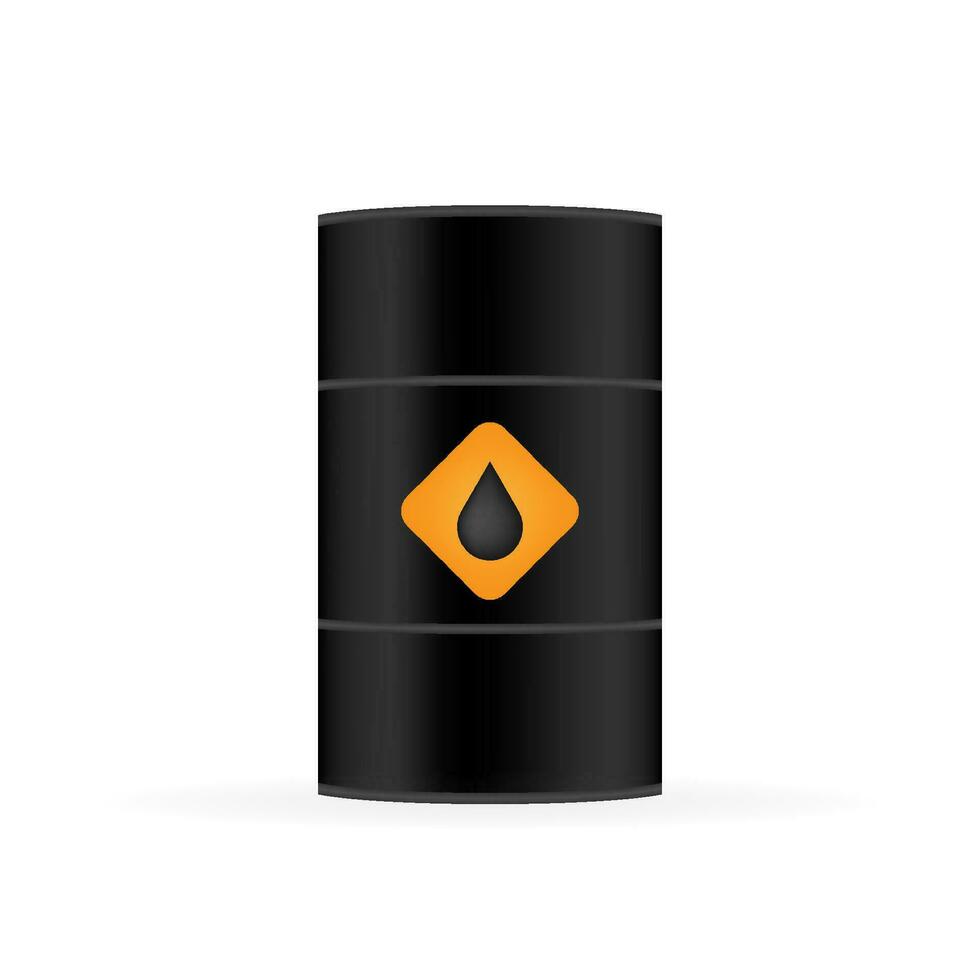 Blank realistic black oil barrel on white background. Vector illustration.