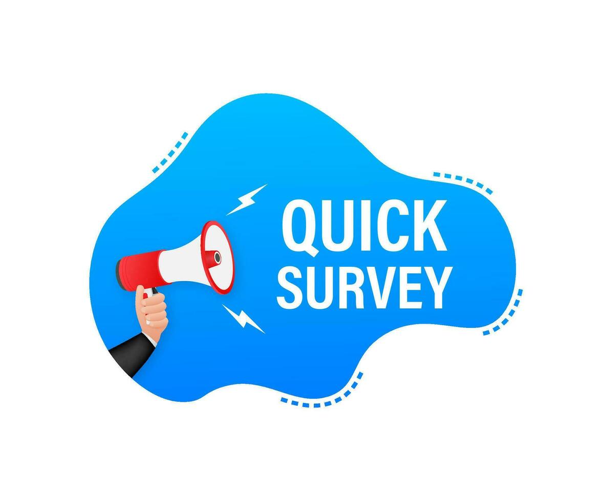 Megaphone label with quick survey. Megaphone banner vector