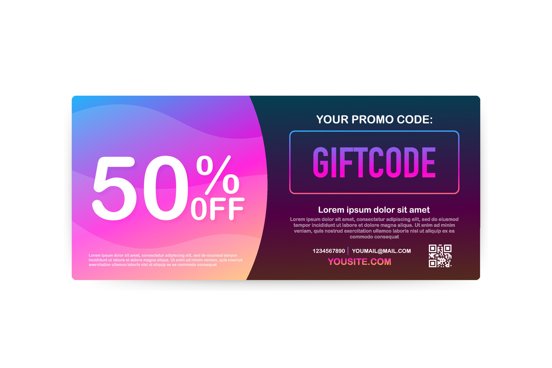 Promo code. Vector Gift Voucher with Coupon Code. Premium eGift Card
