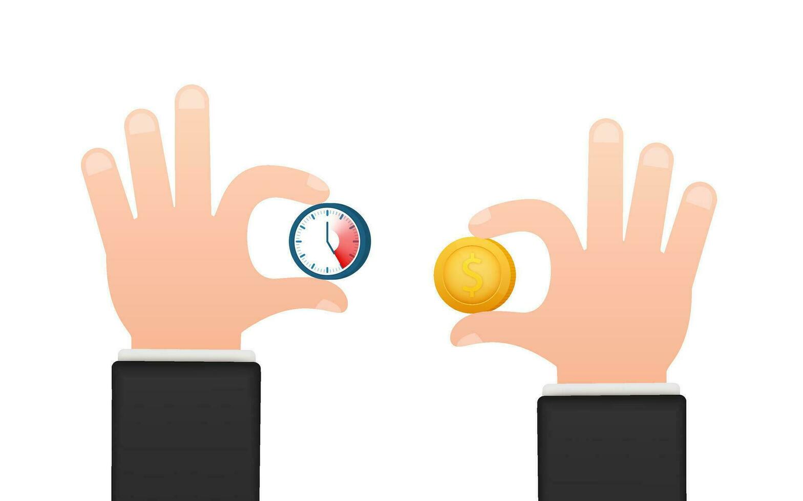 Time is money on scales icon. Money and time balance on scale. Vector stock illustration