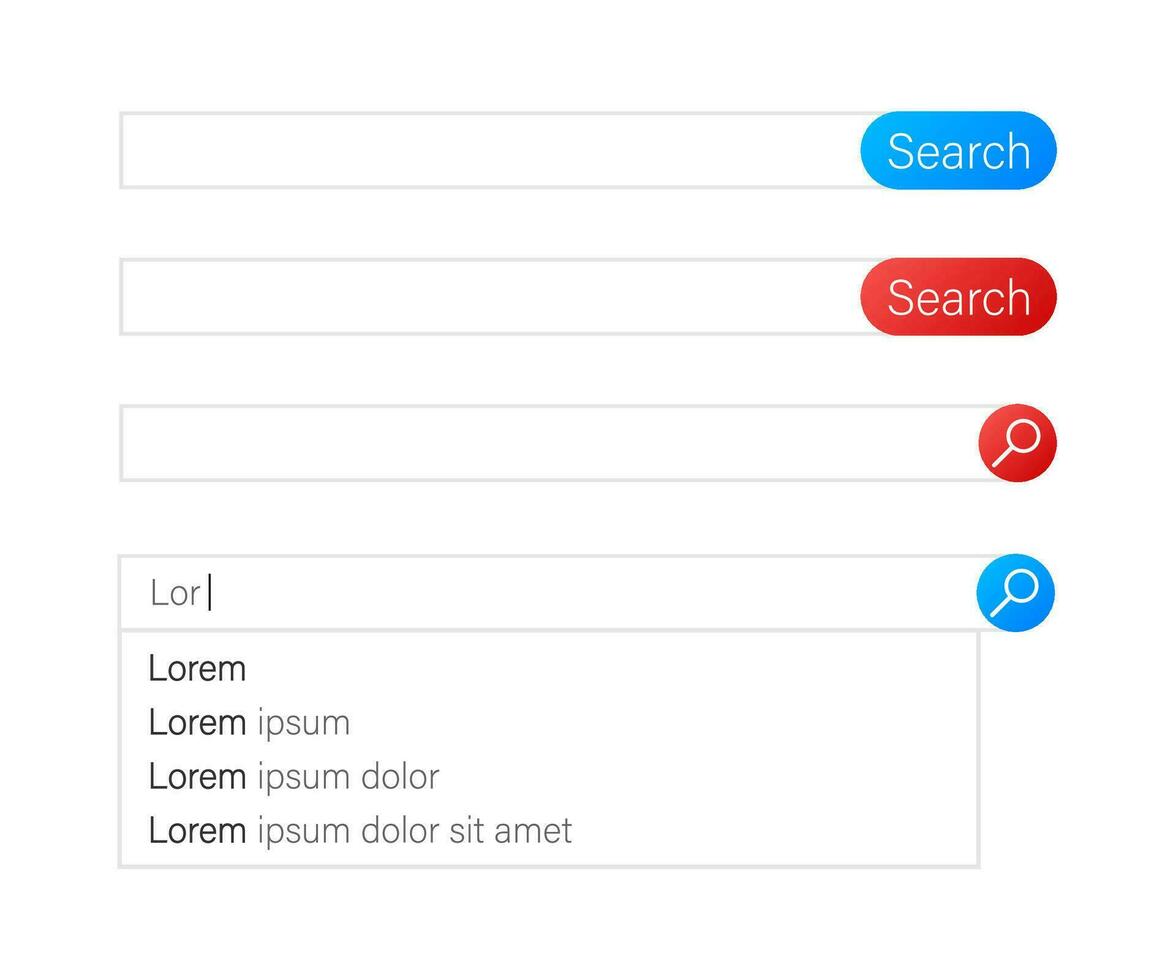 Search bar vector element design. Set of search bar boxes. UI interface template. Vector illustration.