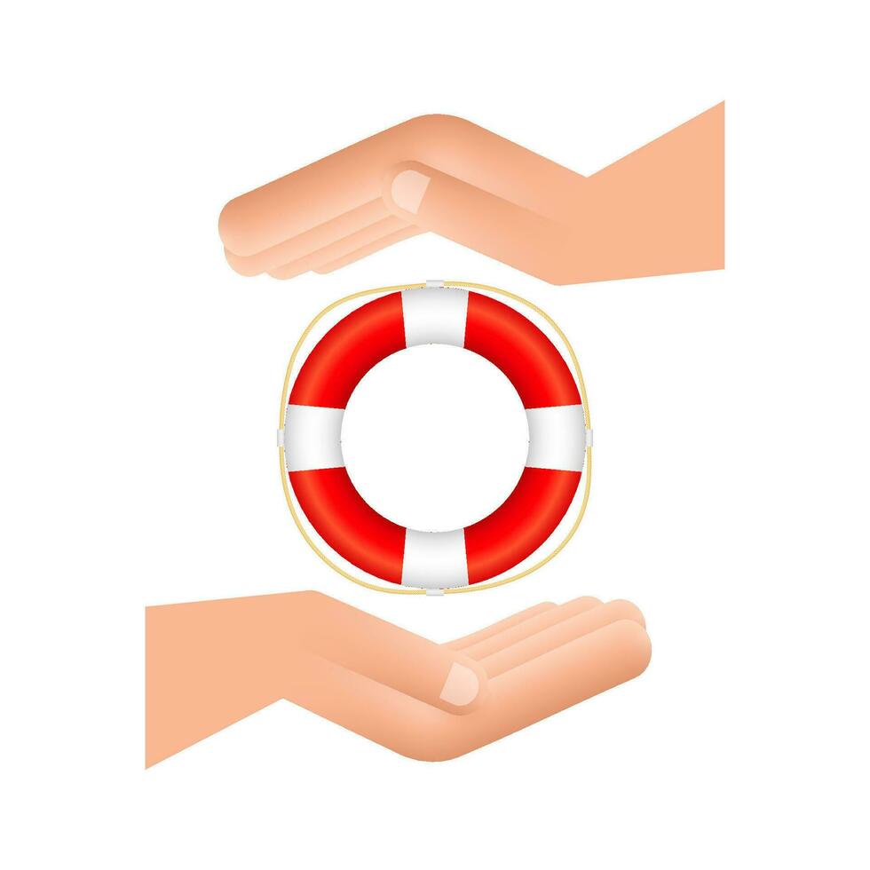 Realistic Style, lifebuoy in hands on White Background. Vector stock illustration