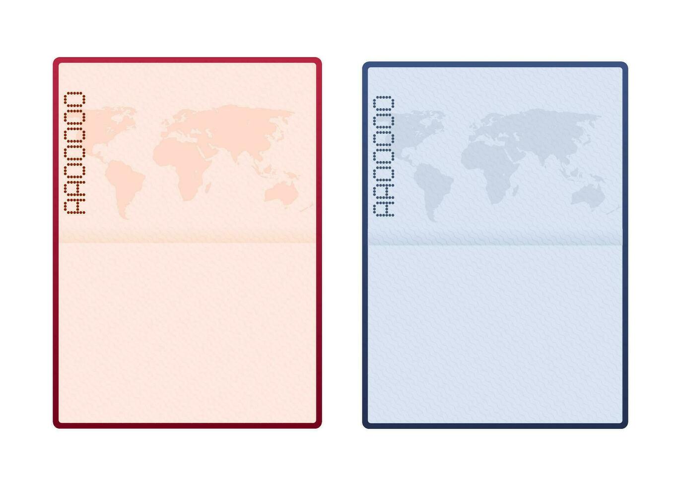 Blank open passport template. International passport with sample personal data page. Vector stock illustration