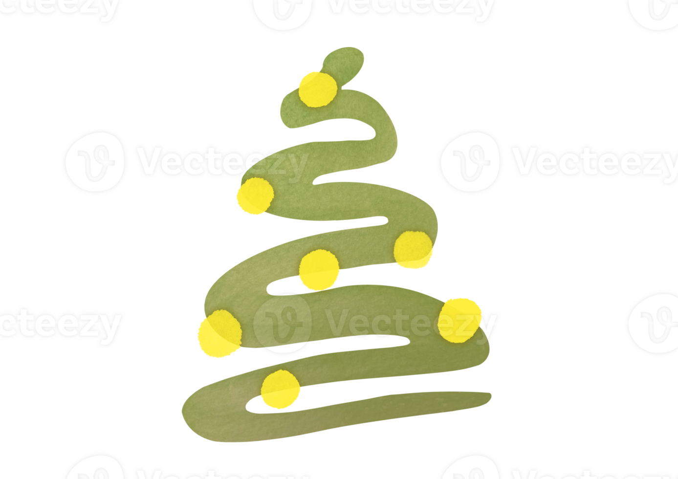 watercolor hand drawn Christmas tree cutout on transparent background. Coniferous trees with yellow garland. happy New Year design. Simple pine-trees clip art. Winter holiday evergreen forest tree png