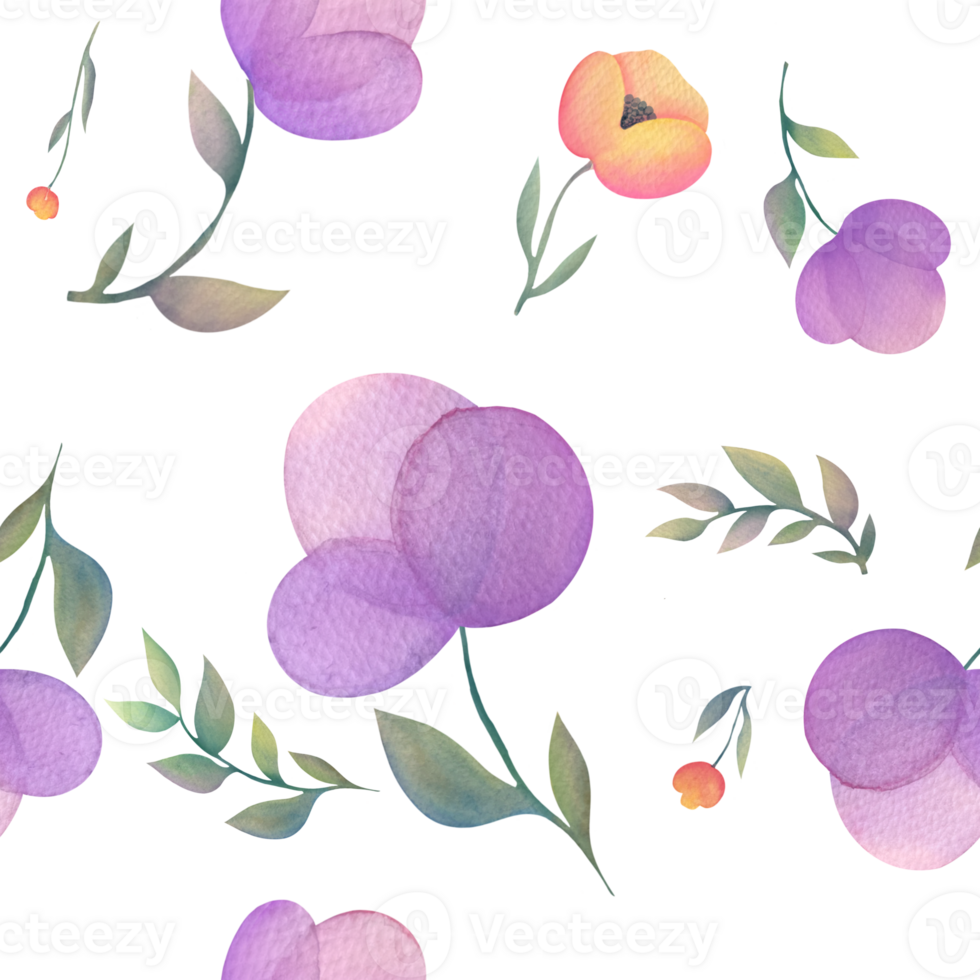 hand-drawn watercolor Flowers, twigs with leaves in boho style seamless pattern. gentle wrapping paper Design. fabrics for Wedding celebrating. background for save the date, thank you, greeting card png