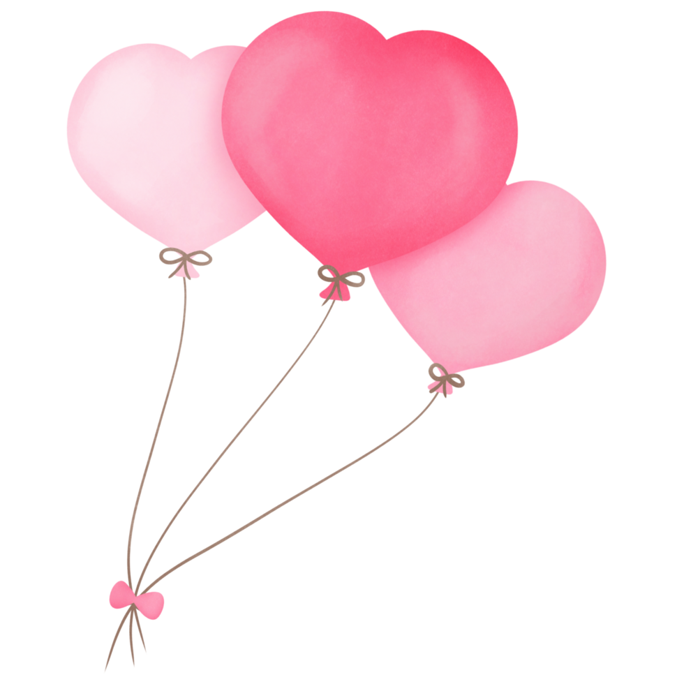 Watercolor pink Valentine balloons, for decoration invitation and greetings png