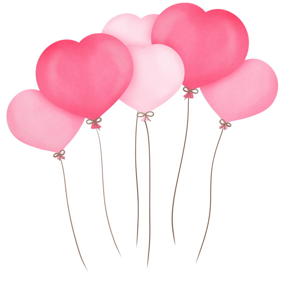 Watercolor pink Valentine balloons, for decoration invitation and greetings png